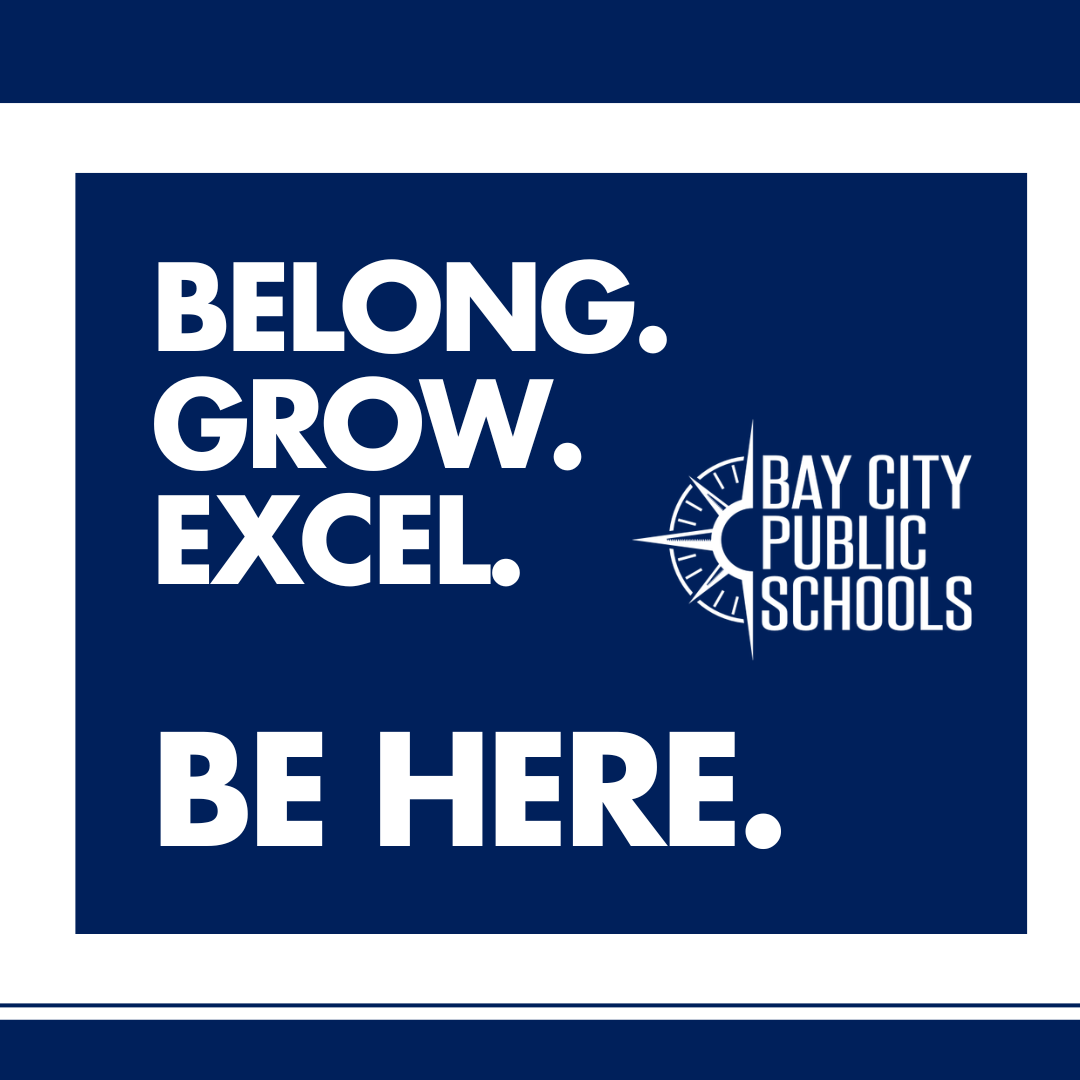 Belong. Grow. Excel, Be Here. with BCPS Logo
